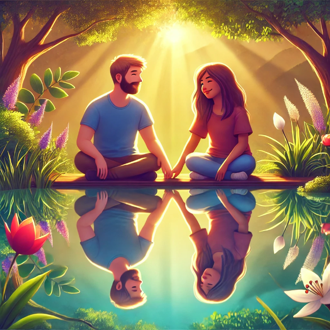 Eternal Connections: Part 4 - More Friendship Quotes to Treasure Your Bonds Two friends by a reflective lake, symbolizing friendship as a mirror.