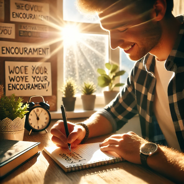 10 More Heartfelt Love Messages to Strengthen Your Bond A person sitting at a desk, writing a note with sunlight streaming through a window.