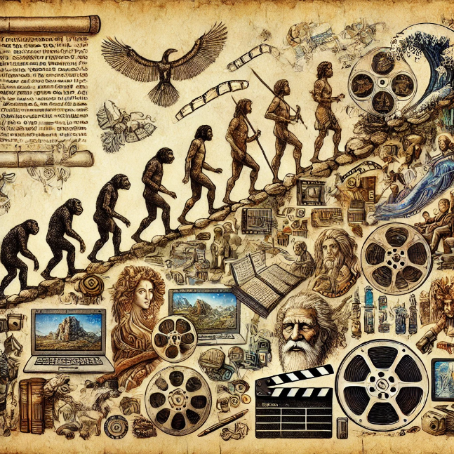 The Origin of Stories: From Myths to Modern Narratives Evolution of storytelling from ancient scrolls and cave paintings to printed books, film reels, and digital screens.