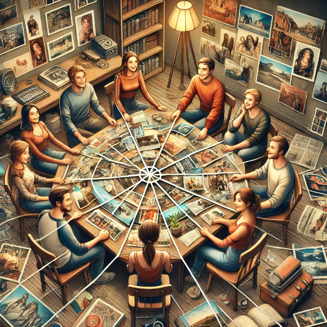 Everlasting Alliances: Part 6 - Heartfelt Friendship Quotes to Honor Your Connections Friends creating a web of memories with photos and scrapbooks.