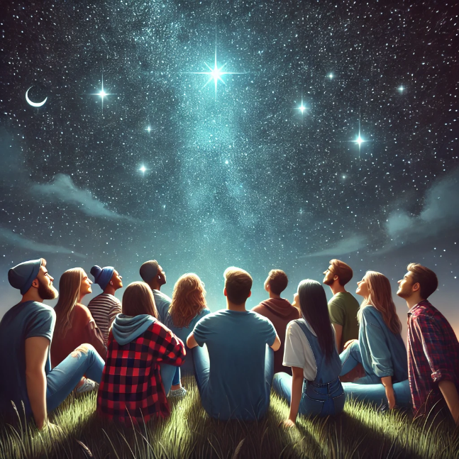 Crafting Unique Friendship Messages to Celebrate Your Bonds A group of friends on a grassy hill under a starry night sky, sharing joy and companionship.